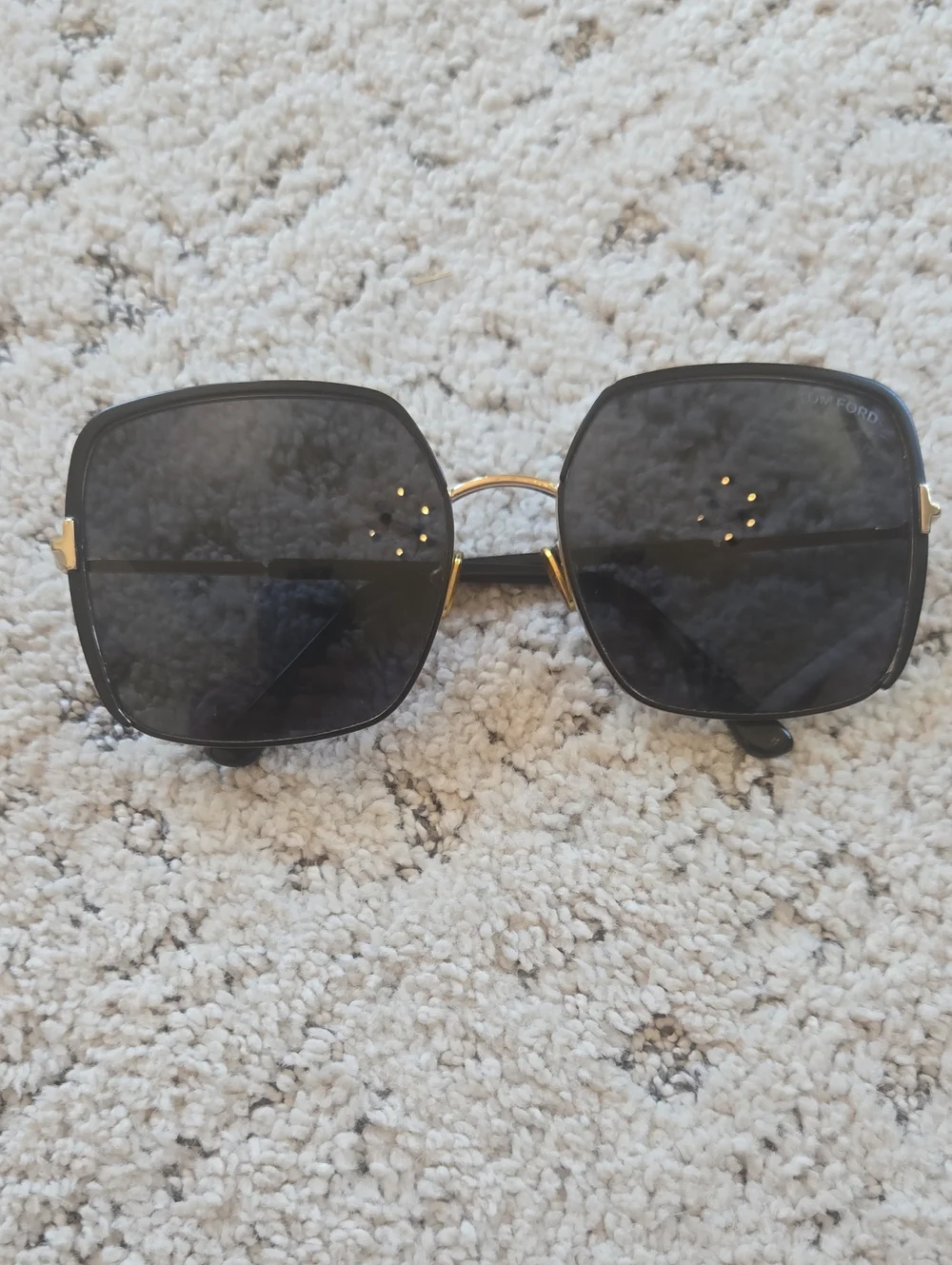 Tom Ford Black and Gold Square Oversized Sunglasses